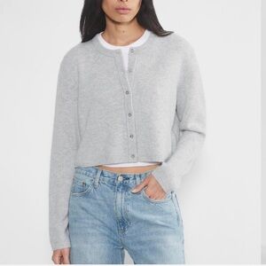 Aritzia Women’s Relaxed Cashmere Cropped Cardigan in Light Grey
